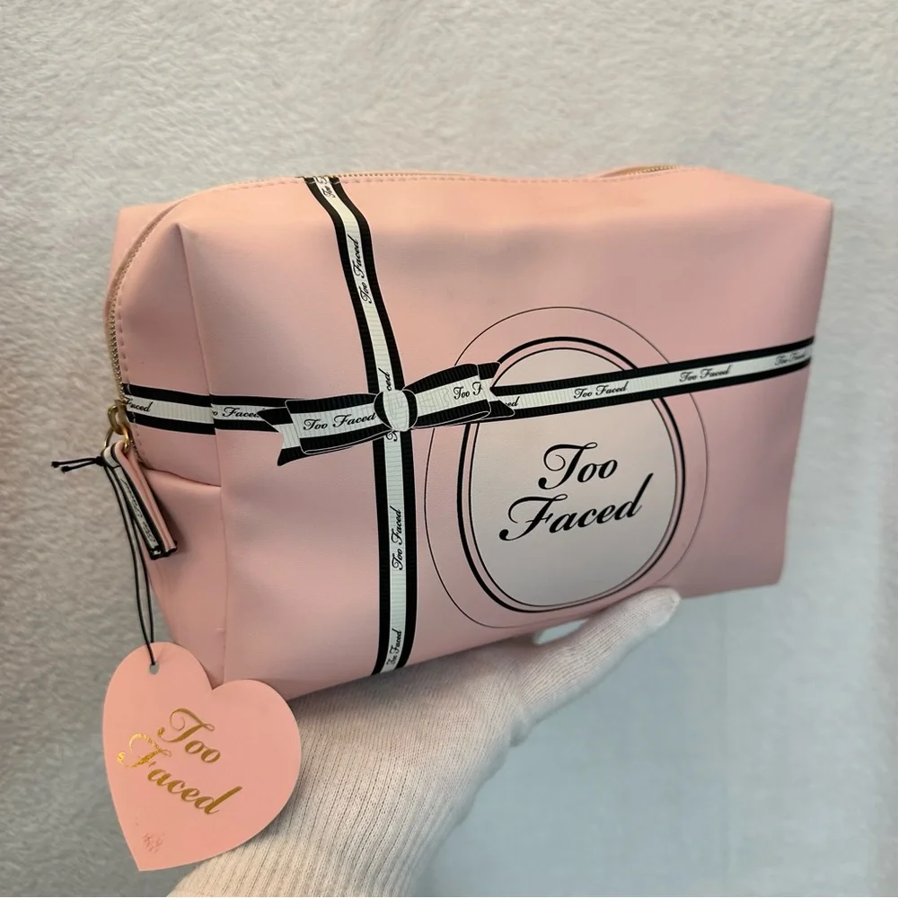 Too Faced Pink Cosmetic Case with Bow Design 9” x 6” x 4” - Picture 1 of 7